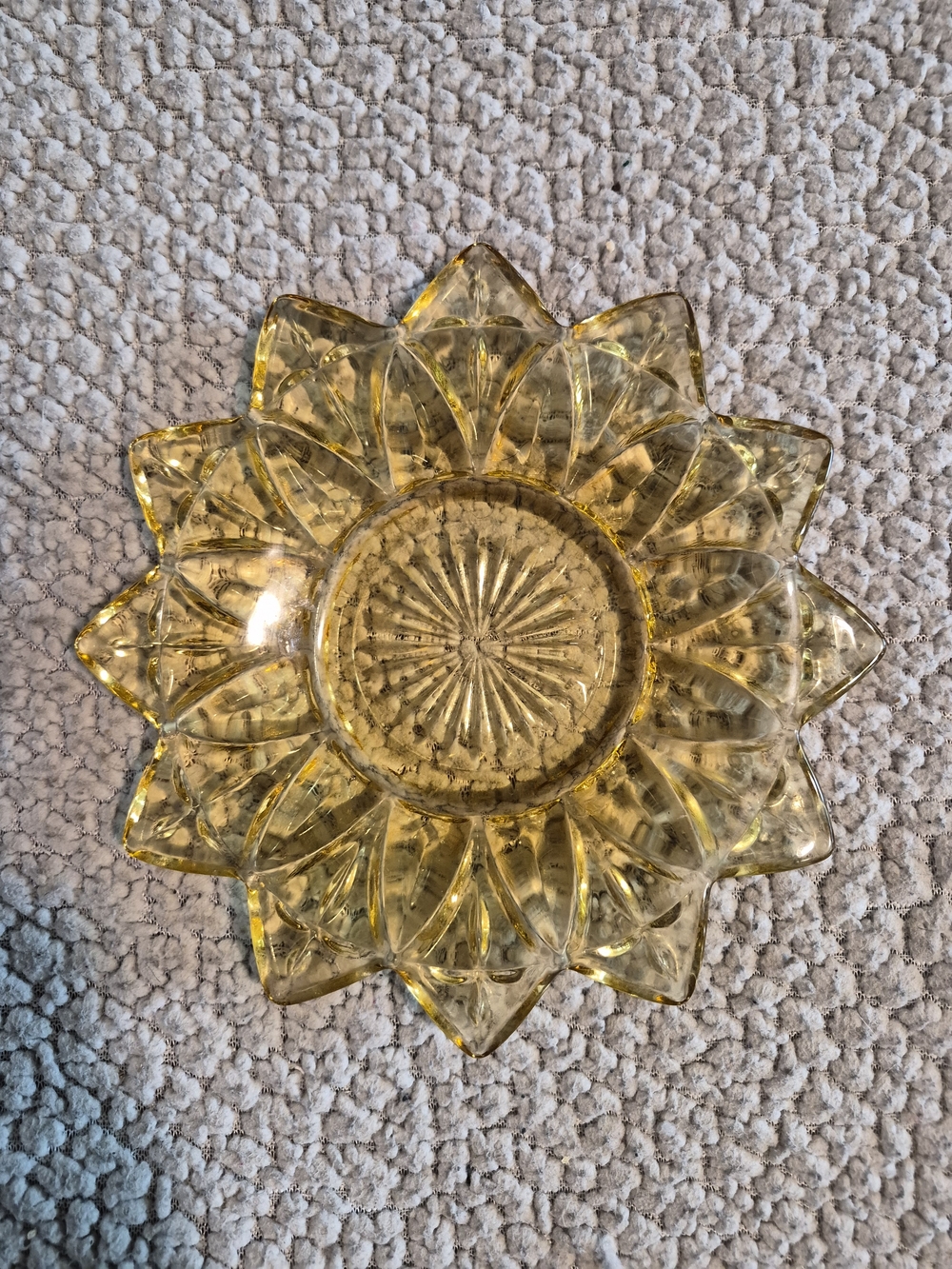Vintage Amber Yellow Sunflower Glass Trinket Dish